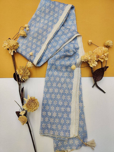 شال برشکا طرح دار ابی