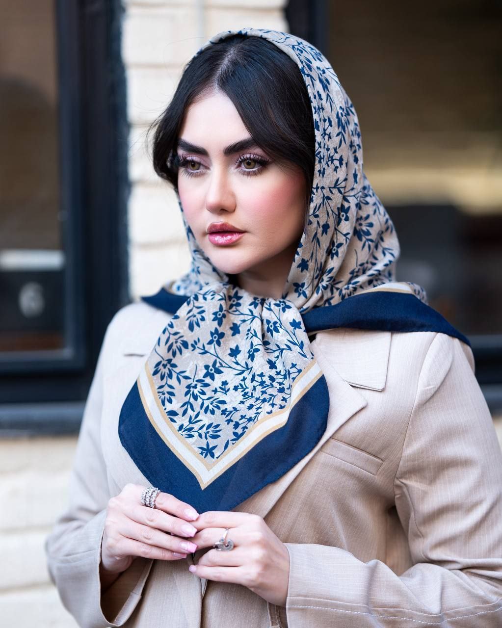 روسری نخ پنبه طرح برگ