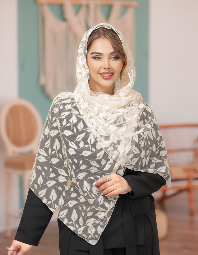 شال توری مخملی طرح برگ