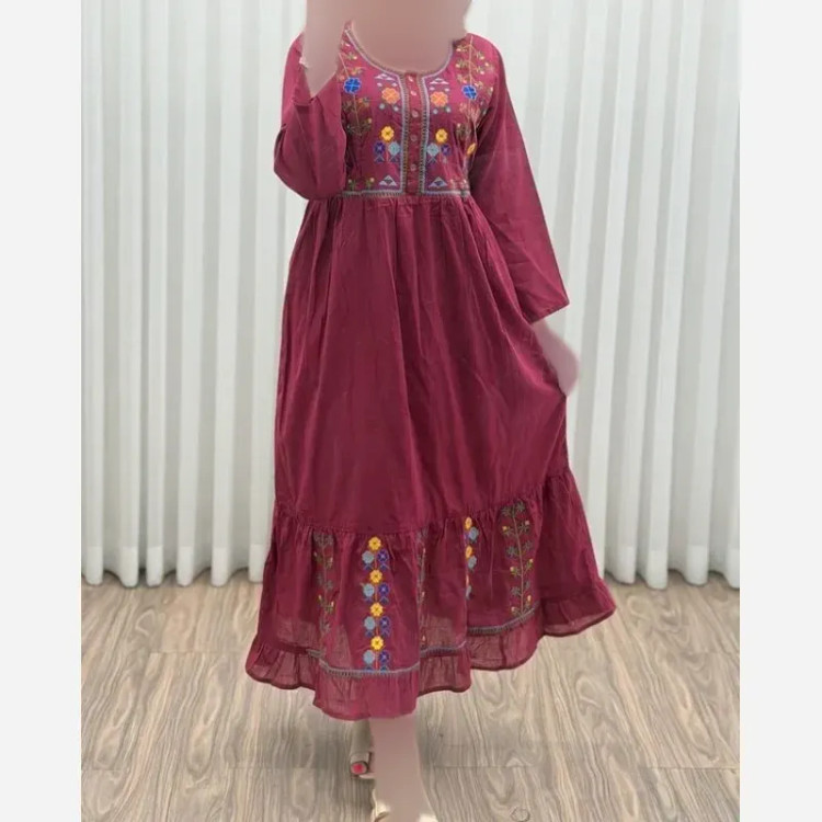 پیراهن گلدوزی هندی بلند نخی واردتی فری سایز