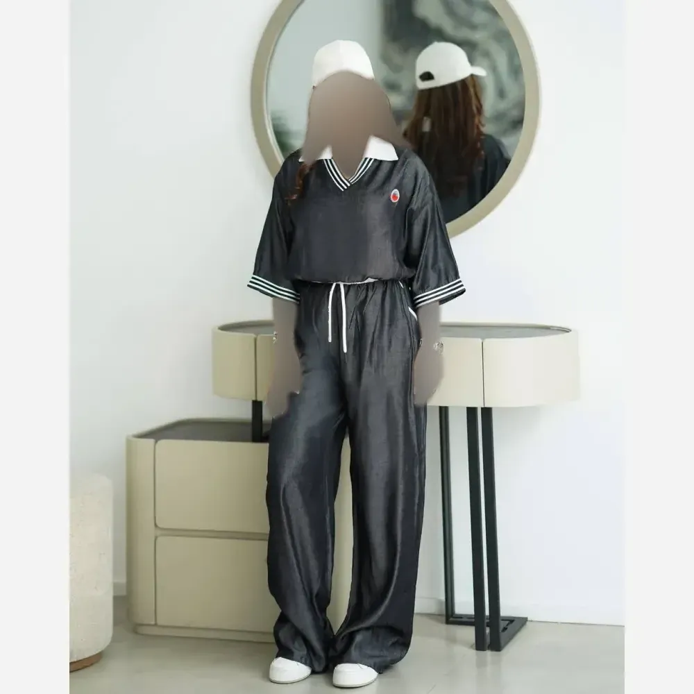 ست کراپ و شلوار تنسل پری خنک دو خط فری سایز 38 تا 46 چهار رنگ