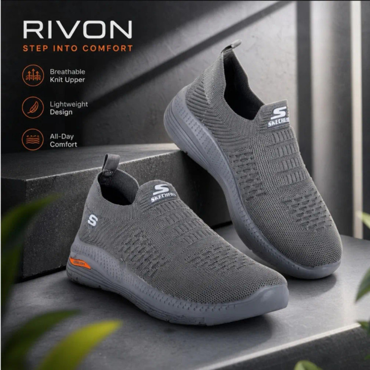 کفش اسکیچرز طبی لژدار مدل RIVON رنگ طوسی تیره سایز 37 تا 44