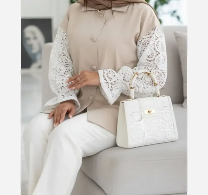شومیز زنانه لینن آستین دانتل مدل درنا سایز 36 تا 48