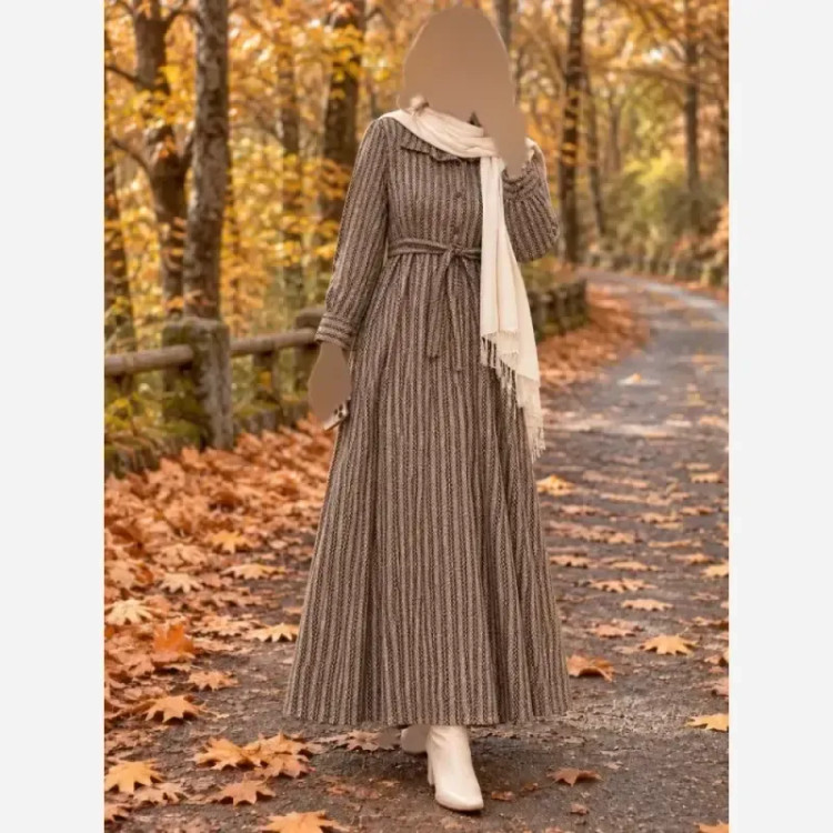 کفتان پیردوپل پشمی پاییزه و زمستانه فری سایز کمربنددار