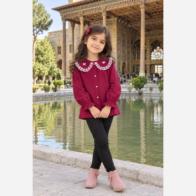 شومیز مجلسی دخترانه لنین پنبه ارغوانی سرخابی تیره