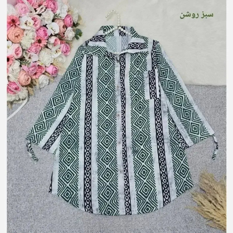 مانتو آستین گت لنین نخی اعلا سبز روشن فری سایز