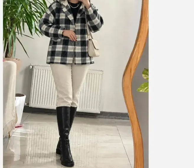 شکت پشمی داخل تدی چهارخونه کلاهدار سایز 38 تا 46