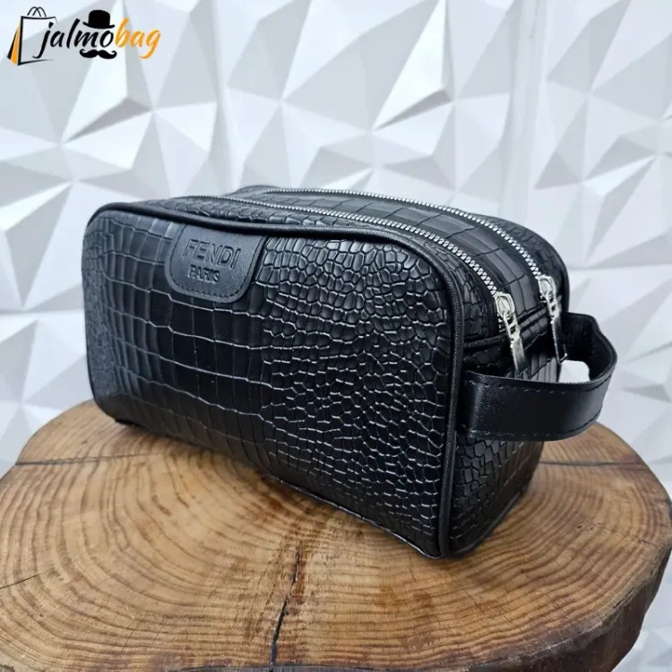 کیف دستی مردانه شوزبگ چرم صنعتی مرغوب دو خانه آستر خارجی بند دستی زیپ فلزی