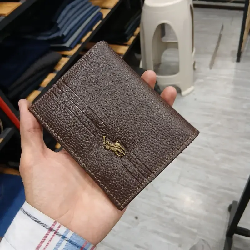 کیف پول مردانه جیبی چرم صنعتی طرح پولو مشکی قهوه ای عسلی
