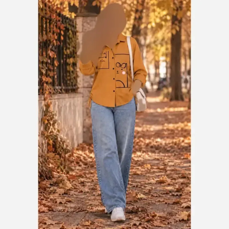 شومیز گلدوزی پاییزه جنس لینن پاییزه مناسب سایز 38 تا 46