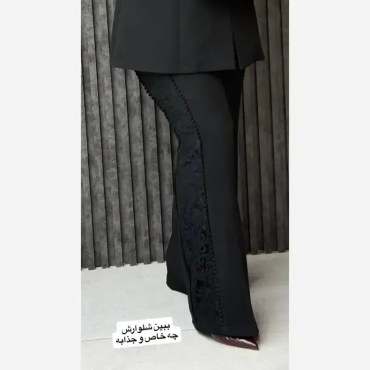 کت شلوار مجلسی زنانه میترا پارچه مازراتی دبل رنگ مشکی