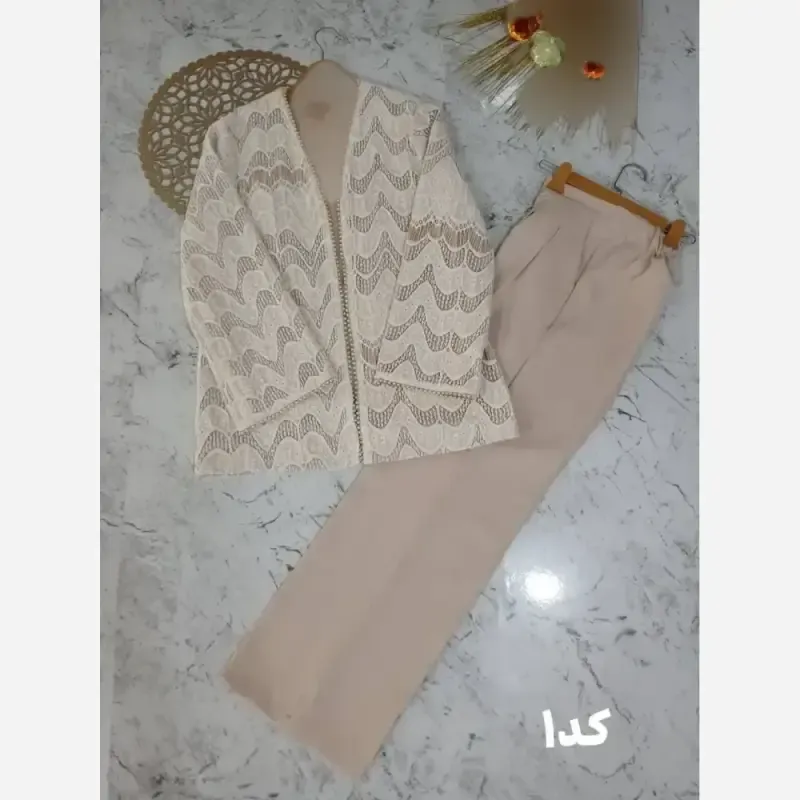 کت و شلوار مجلسی زنانه جنس گیپور دانتل و شلوار مازراتی رنگبندی سایزبندی