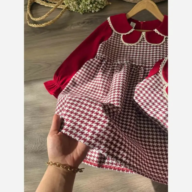 پیراهن دخترانه پشمی و مخمل کبریتی مناسب 2 تا 6 سال